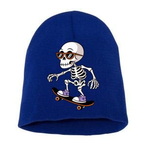 Cool Skeleton Riding Skateboard Halloween Short Acrylic Beanie