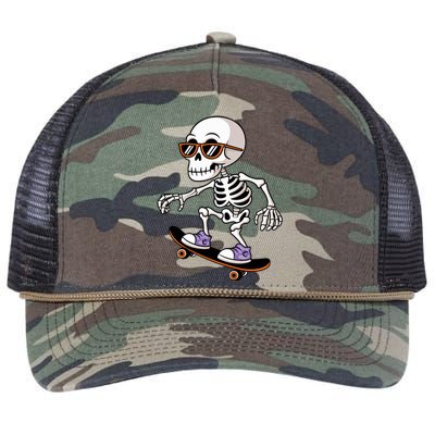 Cool Skeleton Riding Skateboard Halloween Retro Rope Trucker Hat Cap