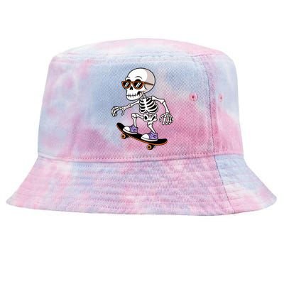 Cool Skeleton Riding Skateboard Halloween Tie-Dyed Bucket Hat