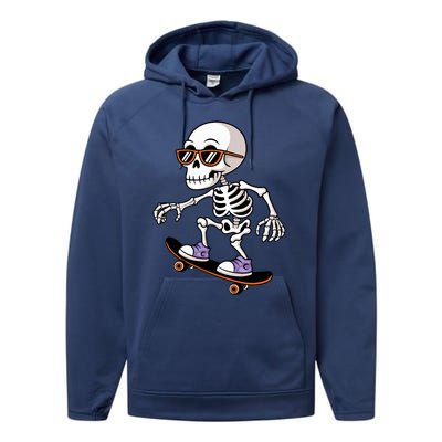 Cool Skeleton Riding Skateboard Halloween Performance Fleece Hoodie