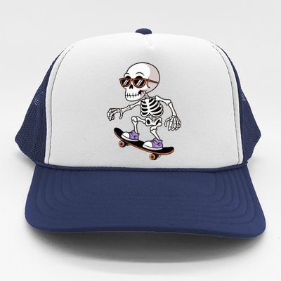 Cool Skeleton Riding Skateboard Halloween Trucker Hat