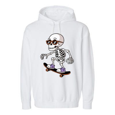 Cool Skeleton Riding Skateboard Halloween Garment-Dyed Fleece Hoodie