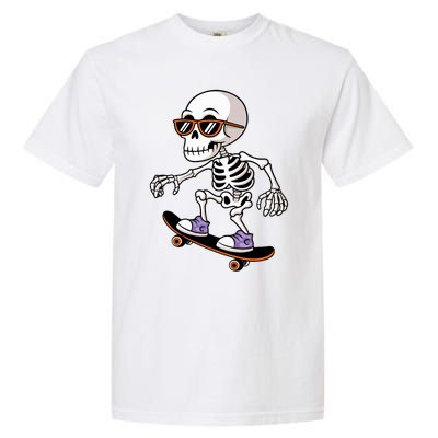 Cool Skeleton Riding Skateboard Halloween Garment-Dyed Heavyweight T-Shirt