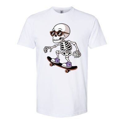 Cool Skeleton Riding Skateboard Halloween Softstyle CVC T-Shirt