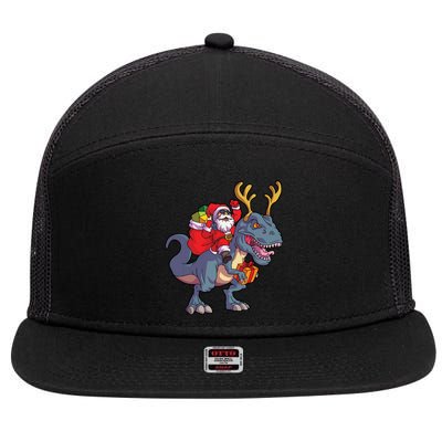 Christmas Santa Riding Dinosaur Deer Xmas Kids Boy 7 Panel Mesh Trucker Snapback Hat