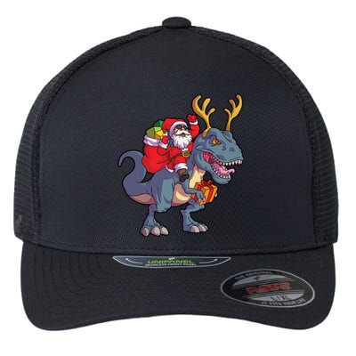 Christmas Santa Riding Dinosaur Deer Xmas Kids Boy Flexfit Unipanel Trucker Cap