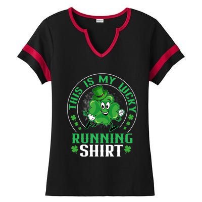 Cute Shamrock Running St Patricks Day Lucky Running Team Gift Ladies Halftime Notch Neck Tee