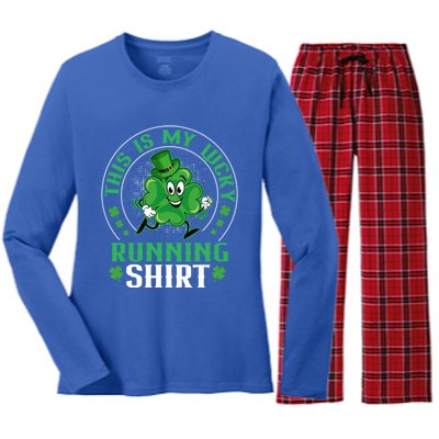 Cute Shamrock Running St Patricks Day Lucky Running Team Gift Women's Long Sleeve Flannel Pajama Set 