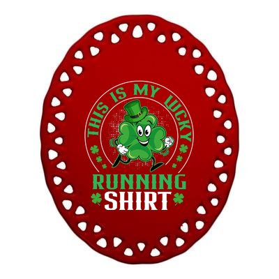 Cute Shamrock Running St Patricks Day Lucky Running Team Gift Ceramic Oval Ornament