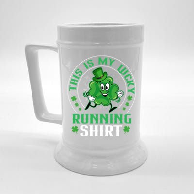 Cute Shamrock Running St Patricks Day Lucky Running Team Gift Beer Stein