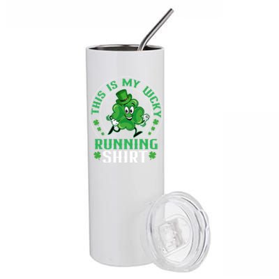 Cute Shamrock Running St Patricks Day Lucky Running Team Gift Stainless Steel Tumbler