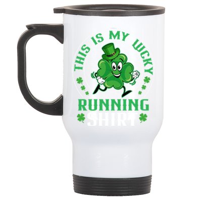 Cute Shamrock Running St Patricks Day Lucky Running Team Gift Stainless Steel Travel Mug