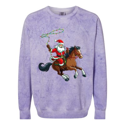 Cowboy Santa Riding A Horse Christmas Funny  Colorblast Crewneck Sweatshirt