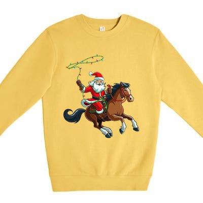 Cowboy Santa Riding A Horse Christmas Funny  Premium Crewneck Sweatshirt