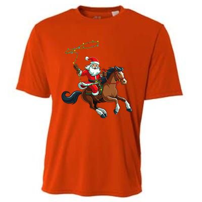 Cowboy Santa Riding A Horse Christmas Funny  Cooling Performance Crew T-Shirt