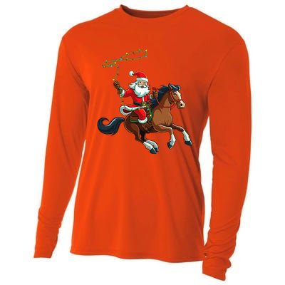 Cowboy Santa Riding A Horse Christmas Funny  Cooling Performance Long Sleeve Crew