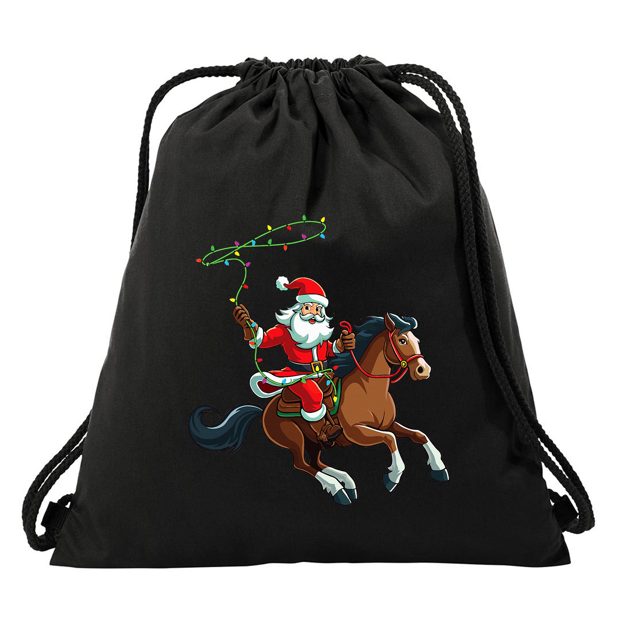 Cowboy Santa Riding A Horse Christmas Funny  Drawstring Bag