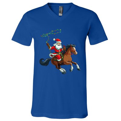 Cowboy Santa Riding A Horse Christmas Funny  V-Neck T-Shirt