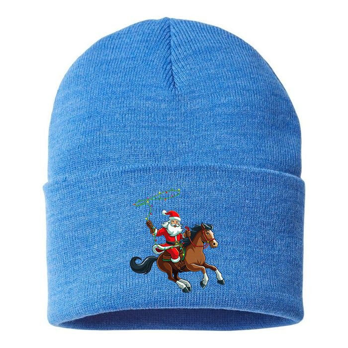 Cowboy Santa Riding A Horse Christmas Funny  Sustainable Knit Beanie