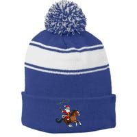 Cowboy Santa Riding A Horse Christmas Funny  Stripe Pom Pom Beanie