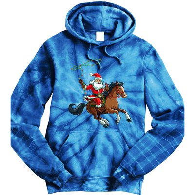 Cowboy Santa Riding A Horse Christmas Funny  Tie Dye Hoodie