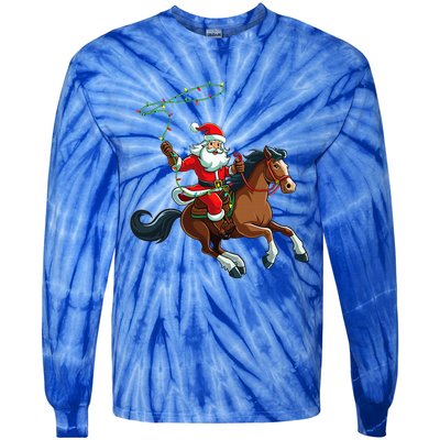 Cowboy Santa Riding A Horse Christmas Funny  Tie-Dye Long Sleeve Shirt