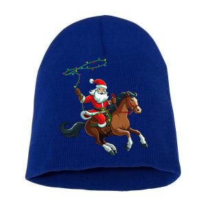 Cowboy Santa Riding A Horse Christmas Funny  Short Acrylic Beanie