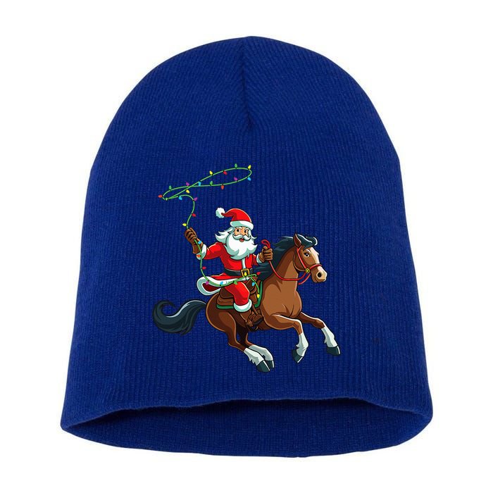 Cowboy Santa Riding A Horse Christmas Funny  Short Acrylic Beanie