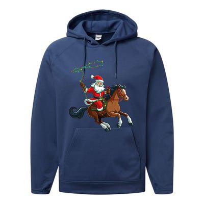 Cowboy Santa Riding A Horse Christmas Funny  Performance Fleece Hoodie