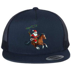 Cowboy Santa Riding A Horse Christmas Funny  Flat Bill Trucker Hat