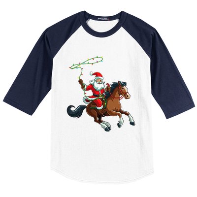 Cowboy Santa Riding A Horse Christmas Funny  Baseball Sleeve Shirt