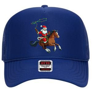 Cowboy Santa Riding A Horse Christmas Funny  High Crown Mesh Back Trucker Hat