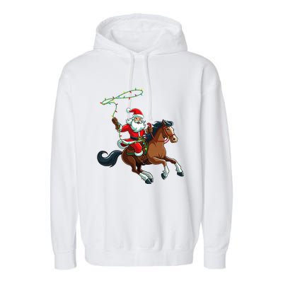 Cowboy Santa Riding A Horse Christmas Funny  Garment-Dyed Fleece Hoodie