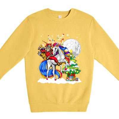 Christmas Santa Riding Reindeer Unicorn Snow Xmas Tree Cute Gift Premium Crewneck Sweatshirt