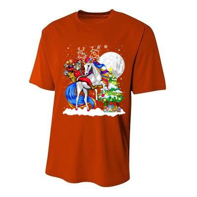 Christmas Santa Riding Reindeer Unicorn Snow Xmas Tree Cute Gift Performance Sprint T-Shirt