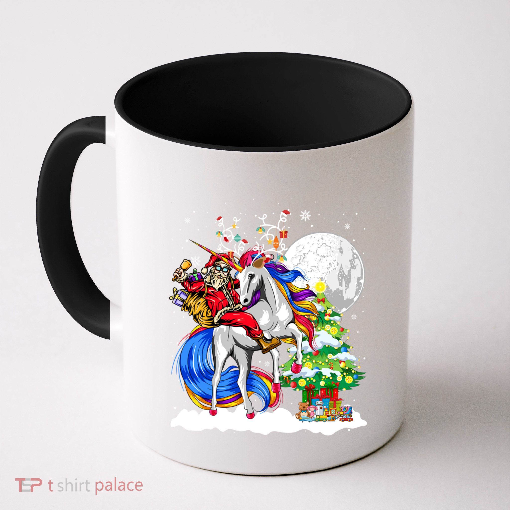 Christmas Santa Riding Reindeer Unicorn Snow Xmas Tree Cute Gift Mug