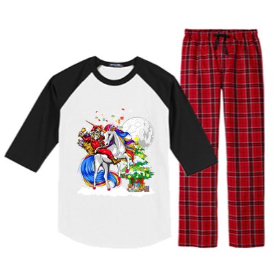 Christmas Santa Riding Reindeer Unicorn Snow Xmas Tree Cute Gift Raglan Sleeve Pajama Set