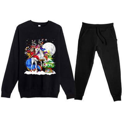 Christmas Santa Riding Reindeer Unicorn Snow Xmas Tree Cute Gift Premium Crewneck Sweatsuit Set