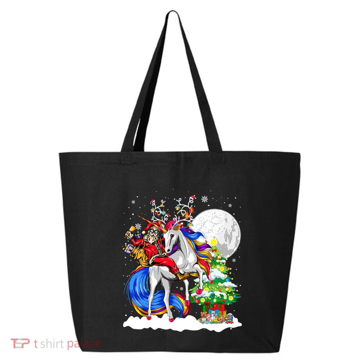 Christmas Santa Riding Reindeer Unicorn Snow Xmas Tree Cute Gift 25L Jumbo Tote