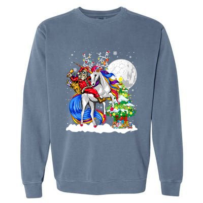 Christmas Santa Riding Reindeer Unicorn Snow Xmas Tree Cute Gift Garment-Dyed Sweatshirt