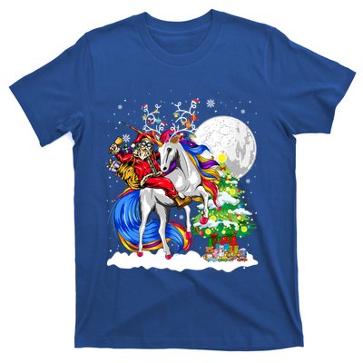 Christmas Santa Riding Reindeer Unicorn Snow Xmas Tree Cute Gift T-Shirt