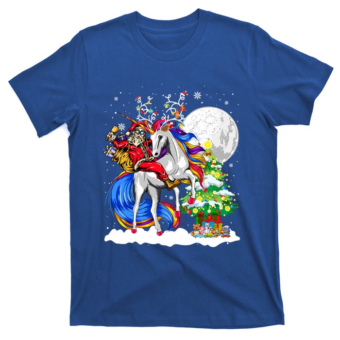 Christmas Santa Riding Reindeer Unicorn Snow Xmas Tree Cute Gift T-Shirt