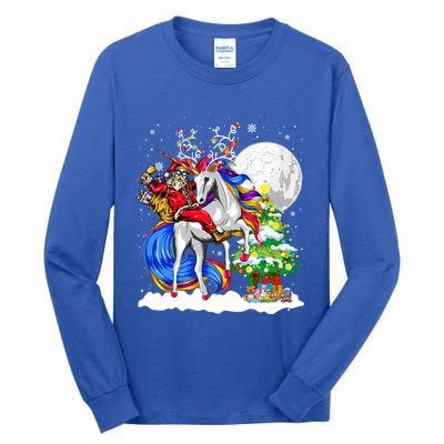 Christmas Santa Riding Reindeer Unicorn Snow Xmas Tree Cute Gift Tall Long Sleeve T-Shirt