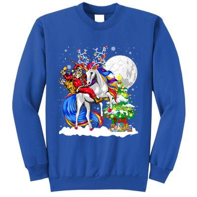 Christmas Santa Riding Reindeer Unicorn Snow Xmas Tree Cute Gift Tall Sweatshirt