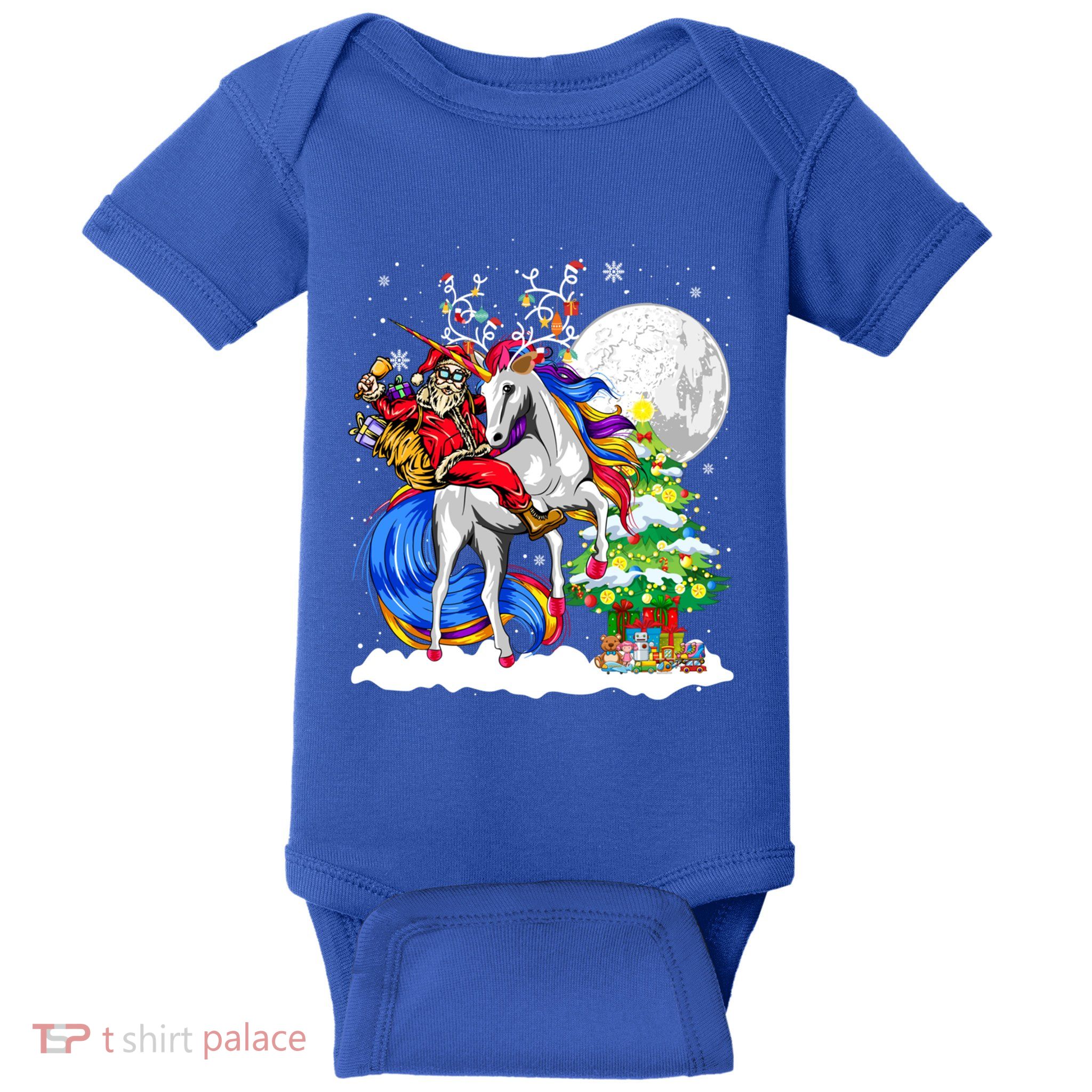 Christmas Santa Riding Reindeer Unicorn Snow Xmas Tree Cute Gift Baby Bodysuit