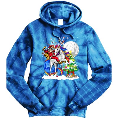 Christmas Santa Riding Reindeer Unicorn Snow Xmas Tree Cute Gift Tie Dye Hoodie