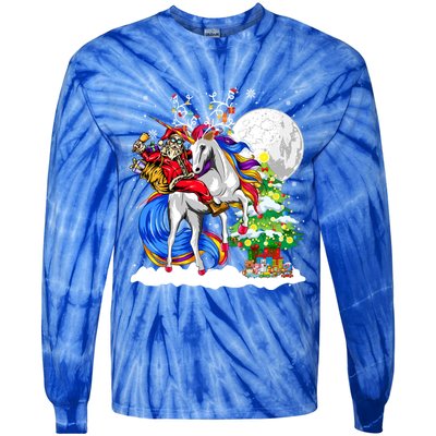 Christmas Santa Riding Reindeer Unicorn Snow Xmas Tree Cute Gift Tie-Dye Long Sleeve Shirt