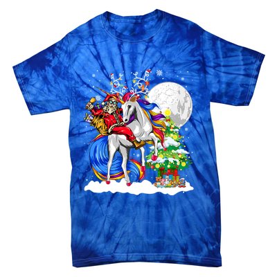 Christmas Santa Riding Reindeer Unicorn Snow Xmas Tree Cute Gift Tie-Dye T-Shirt