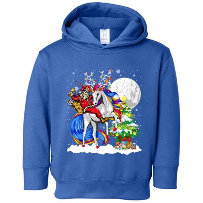 Christmas Santa Riding Reindeer Unicorn Snow Xmas Tree Cute Gift Toddler Hoodie
