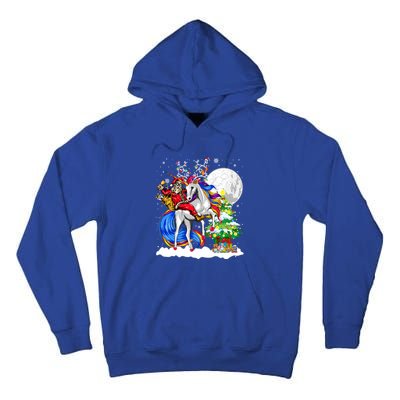 Christmas Santa Riding Reindeer Unicorn Snow Xmas Tree Cute Gift Tall Hoodie